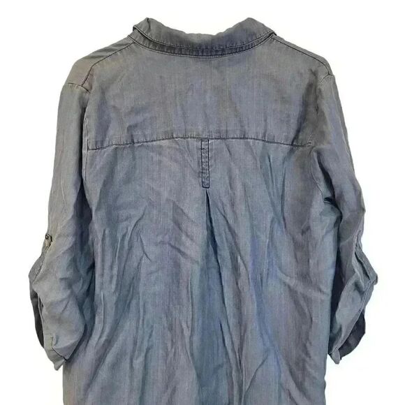 Aqua Women's Blue Med. Wash Tencil Chambray 1/2 Button Front Shirt w Collar & Po - Picture 7 of 9